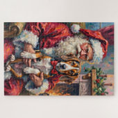 Santa Claus Treeing Walker Coonhound Christmas Art ジグソーパズル (横)