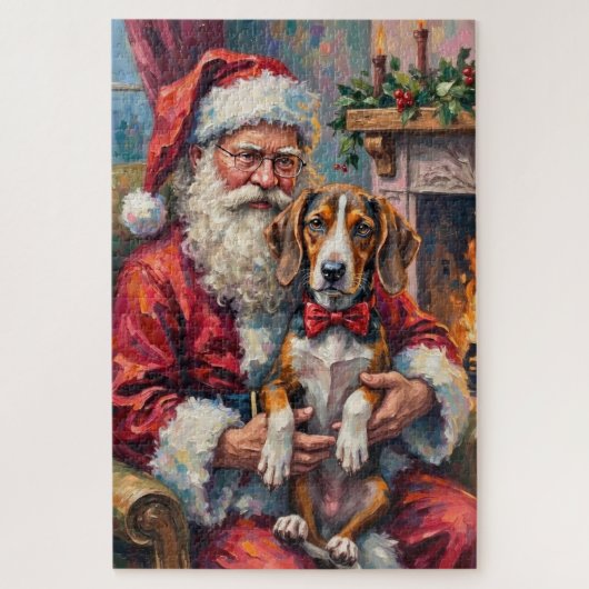 Santa Claus Treeing Walker Coonhound Christmas Art ジグソーパズル (縦)