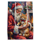 Santa Claus Turkish Angora Cat Christmas Art ミディアムペーパーバッグ (裏面)