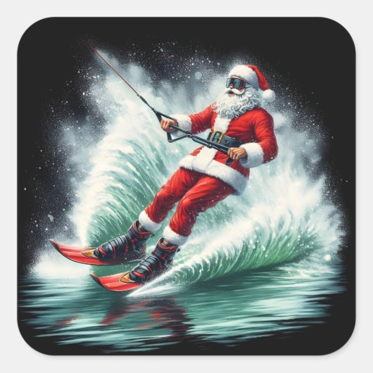 Santa Claus Water Skiing on a Festive Winter Day スクエアシール (正面)