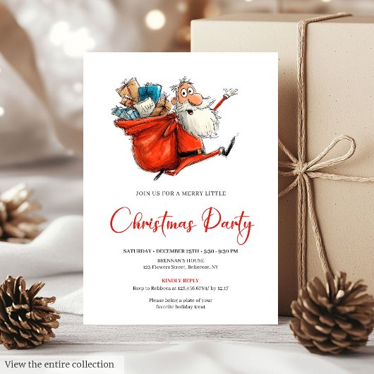 Santa Claus Watercolor Funny Holiday Party Invites 招待状