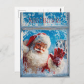 Santa Claus waving cheerfully from a snowy window ポストカード (正面/裏面)
