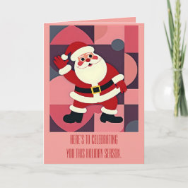 Santa Claus Waving Mid-Century Modern Holiday Fun カード