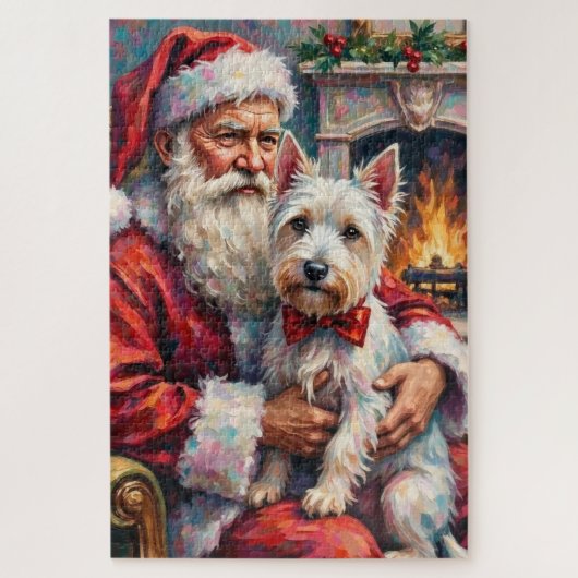 Santa Claus West Highland White Terrier Christmas ジグソーパズル (縦)