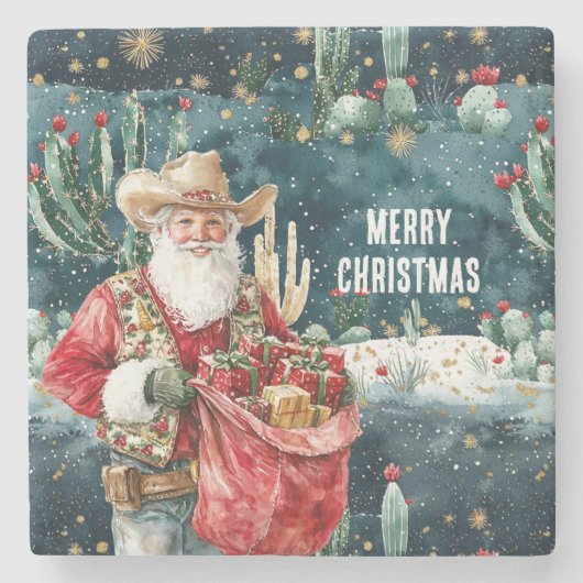 Santa Claus Western Cowboy Christmas ストーンコースター (正面)