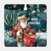 Santa Claus Western Cowboy Christmas メタルオーナメント (正面)