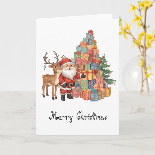 Santa Claus whimsical Folded Greeting Card カード (黄色い花)