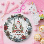 Santa Claus Winter Wreath Happy Holidays ペーパープレート (パーティー)