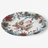 Santa Claus Winter Wreath Happy Holidays ペーパープレート (アングル)