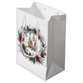 Santa Claus Winter Wreath Happy Holidays ミディアムペーパーバッグ (正面アングル)