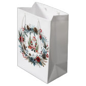 Santa Claus Winter Wreath Happy Holidays ミディアムペーパーバッグ (裏面アングル)