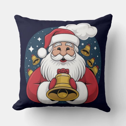  Santa Claus with Bells Christmas Pillow クッション (正面)