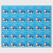 Santa Claus with blue car cartoon kid's Christmas ラッピングペーパー (フラット)