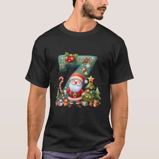 Santa Claus With Christmas Tree And Candy Cane Sev Tシャツ (正面)