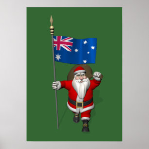 Santa Claus With Ensign Of Australia ポスター