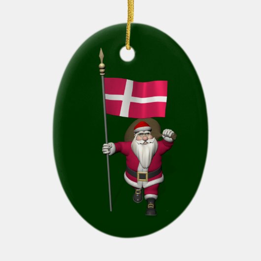 Santa Claus With Ensign Of Denmark Dannebrog セラミックオーナメント (正面)