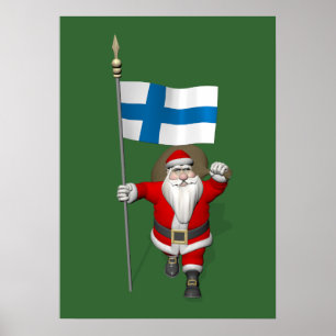 Santa Claus With Ensign Of Finland ポスター