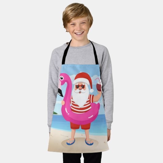Santa Claus with flamingo inflatable ring エプロン (着用した状態)
