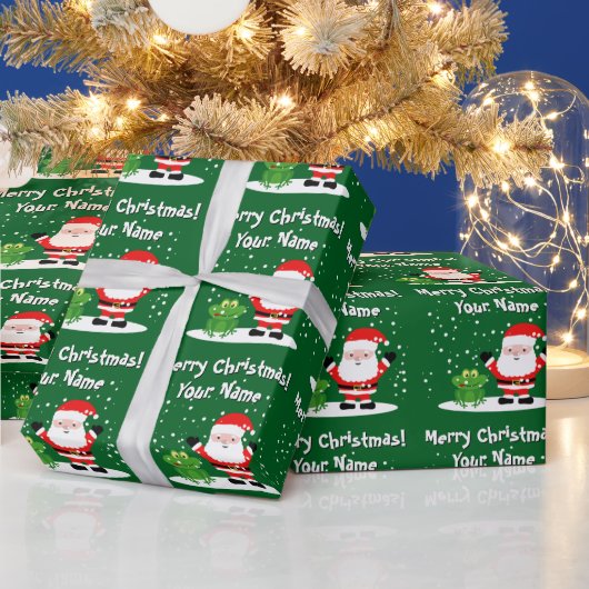 Santa Claus with frog cartoon fun kid's Christmas ラッピングペーパー (クリスマス)