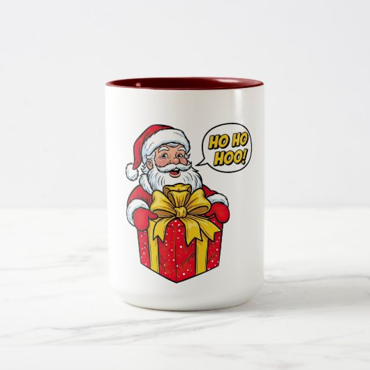 Santa Claus with Gift Box Christmas ツートーンマグカップ (中央)