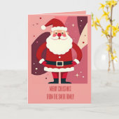 Santa Claus With His Hands On His Hips Being Jolly カード (黄色い花)