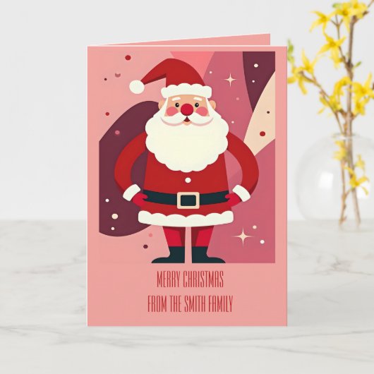 Santa Claus With His Hands On His Hips Being Jolly カード (黄色い花)