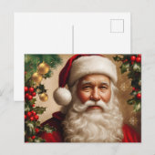 Santa Claus with Holly Berry, Christmas Ornaments シーズンポストカード (正面/裏面)