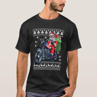Santa Claus With Motorcycle Xmas Tree Ugly Christm Tシャツ