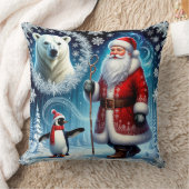 Santa Claus With Polar Bear And Penguin クッション (ブランケット)