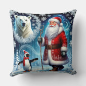 Santa Claus With Polar Bear And Penguin クッション (裏面)