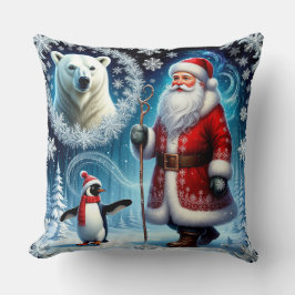 Santa Claus With Polar Bear And Penguin クッション