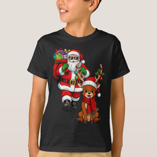 Santa Claus With Reindeer And Cool Christmas Tシャツ (正面)