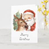 Santa Claus with reindeer & whimsical Christmas カード (黄色い花)