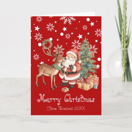 Santa Claus with reindeer whimsical Greeting Card カード (正面)