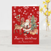 Santa Claus with reindeer whimsical Greeting Card カード (黄色い花)