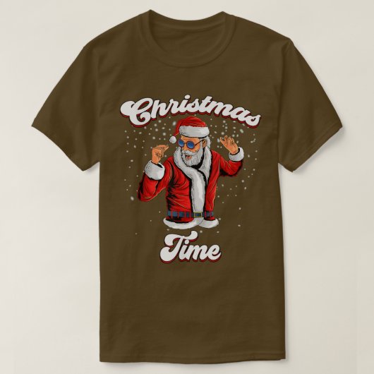 Santa Claus With Sunglasses Dancing Snow Christmas Tシャツ (デザイン正面)