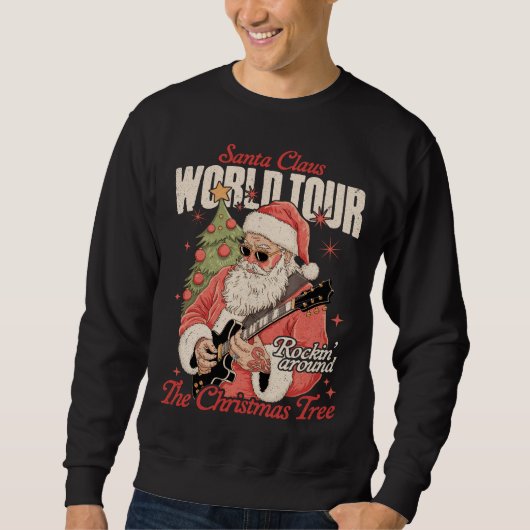 Santa Claus World Tour Cool Christmas Music Guitar スウェットシャツ (正面)