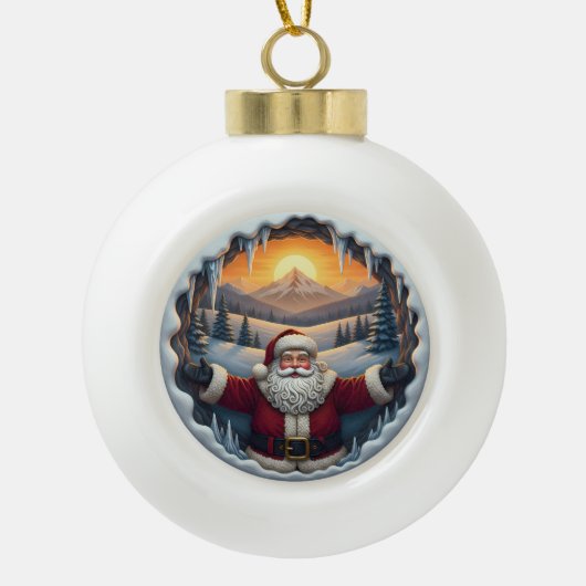 Santa Claus Xmas Ornament 2025 – Winter Scene 1 セラミックボールオーナメント (正面)
