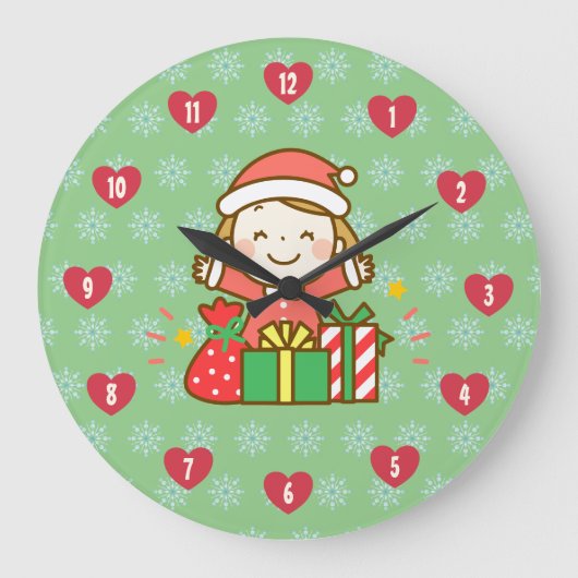 Santa Clauseからのクリスマス・ニース・リスト・キッズ・ギフト ラージ壁時計 (正面)