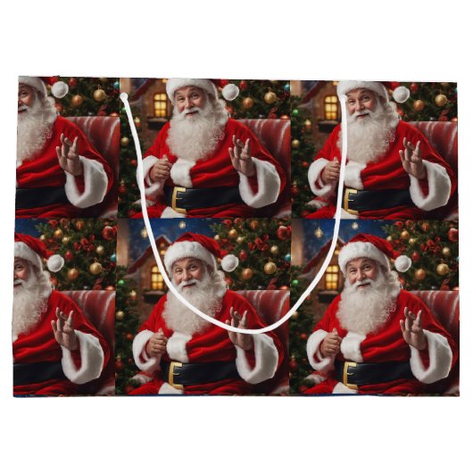 Santa Clauseは笑顔で手を振る ラージペーパーバッグ (裏面)