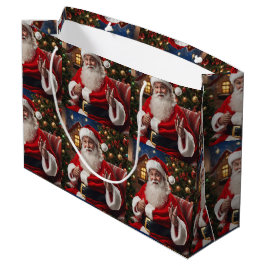 Santa Clauseは笑顔で手を振る ラージペーパーバッグ