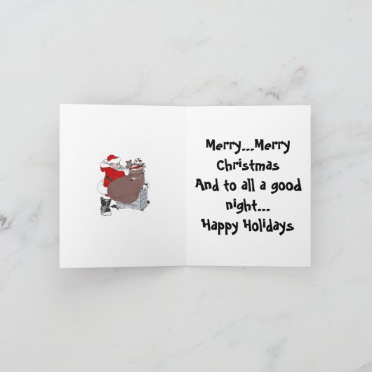 Santa Clause屋根上のおもちゃでクリスマスを折り畳んだ シーズンカード (内部)