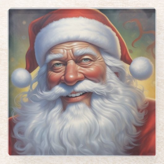Santa Clause Christmas Happy New Year ガラスコースター (正面)