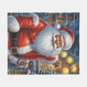 Santa Clause Christmas Happy New Year フリースブランケット (正面(横))