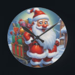 Santa Clause Christmas Happy New Year ラウンド壁時計<br><div class="desc">デジタルコンピュータアニマルアート – カレッポップ・アートのジアート – Santa Clauseコンピュータイメージ</div>