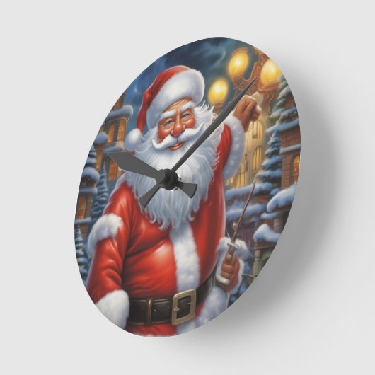 Santa Clause Christmas Happy New Year ラウンド壁時計 (傾斜)