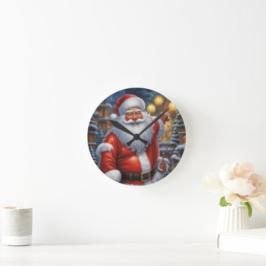 Santa Clause Christmas Happy New Year ラウンド壁時計 (ホーム)