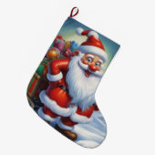 Santa Clause Christmas Happy New Year ラージクリスマスストッキング (正面 (吊り時))