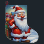 Santa Clause Christmas Happy New Year ラージクリスマスストッキング<br><div class="desc">デジタルコンピュータアニマルアート – カレッポップ・アートのジアート – Santa Clauseコンピュータイメージ</div>
