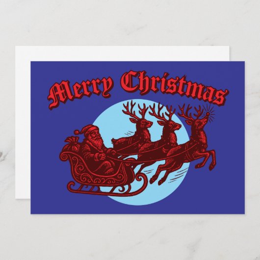 Santa Clause In Sleigh & Reindeer Christmas シーズンカード (正面/裏面)